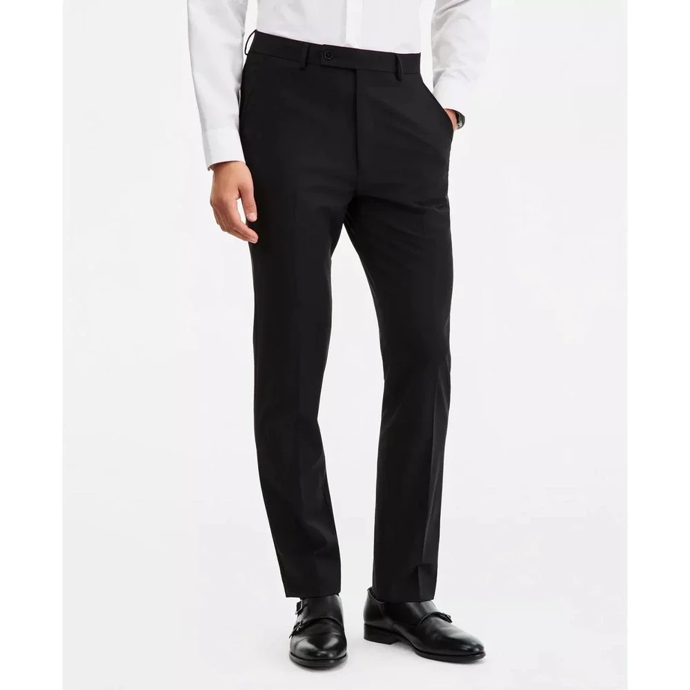 Calvin Klein Mens Black Slim Fit Wool Blend Stretch Dress Pants 33W 30L
